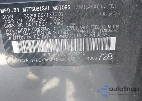 2015 Mitsubishi Mirage Es/Rf z USA, uszkodzony, nr VIN ML32A4HJ5FH006240